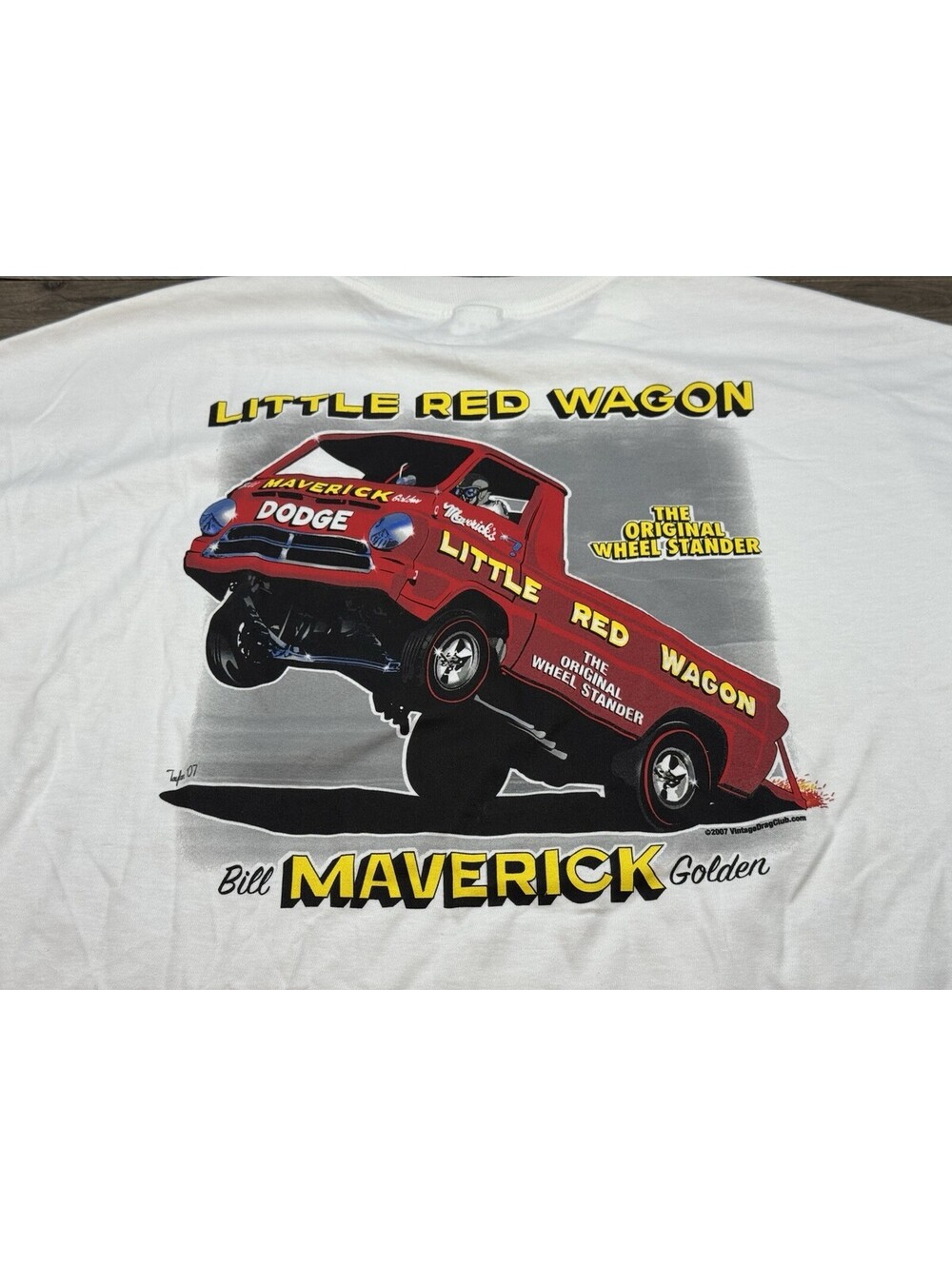 VRHTF NHRA VINTAGE "BILL MAVERICK GOLDEN LITTLE RED WAGON" 3XL T-SHIRT *LIKE NEW